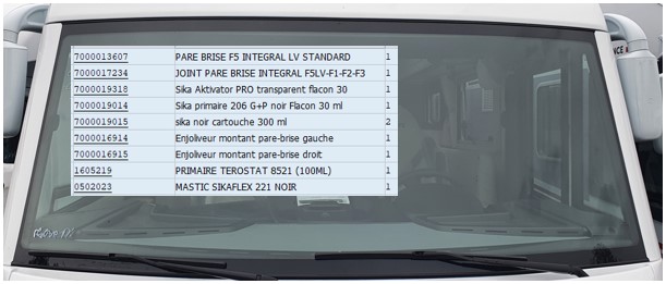 Voorruit pilote compleet met rubber/zijpanelen/producten