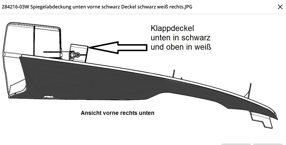 Spiegelarm kap zwart + witte klep rechts onder concorde