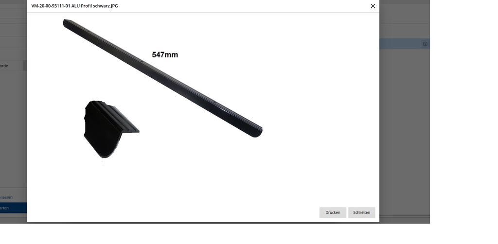 ALU-Winkelprofiel zwart lak 1400mm voor vaatwasser